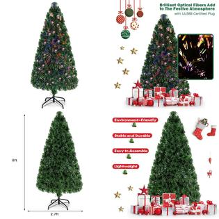 Costway 6ft Pre Lit Fiber Optic Christmas Tree Home Holiday Decor