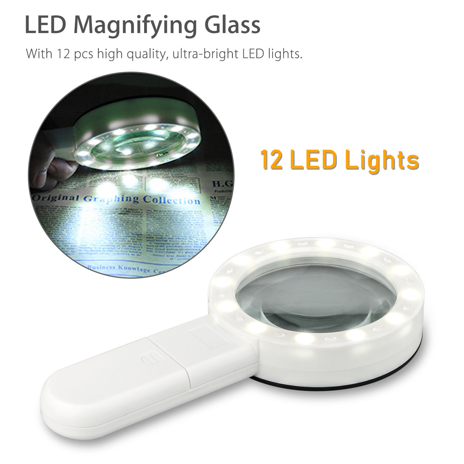 Wowparts 12 Led Light 30x Handheld Magnifier Reading