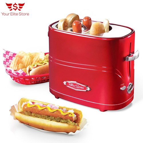 Electric Hot Dog Cooker Nostalgia Hot Dog Toaster Pop Up Cooker Retro Series Elite Electrics Machine Roller Red
