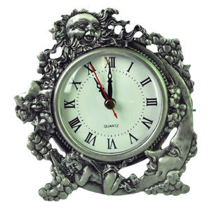 Glory Land Cast Metal Pewter Desk Home Decor Quartz Clock Sun Moon