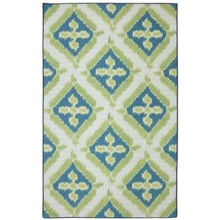 Mohawk Indoor Outdoor Area Rug 5 X 8 Turquoise Ikat Contemporary Blue Lime Green Carpet