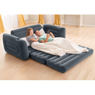 Intex Inflatable Pull Out Sofa Bed Air Mattress Couch Up Queen Size Futon Grey Intex Inflatable Pull Out Sofa Bed Air