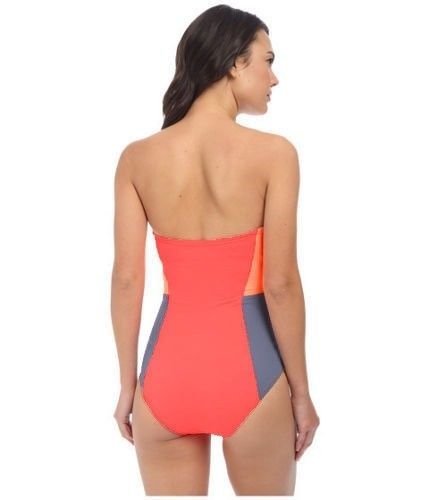 Nwt Dkny Color Blocked Bandeau Strapless Zip Front One Piece Swimsuit Size 6 12