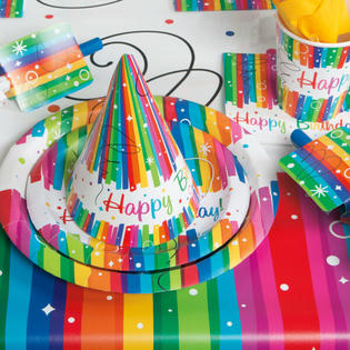 Unique Multicolor Ribbon 83 Piece Birthday Party Pack With Giant