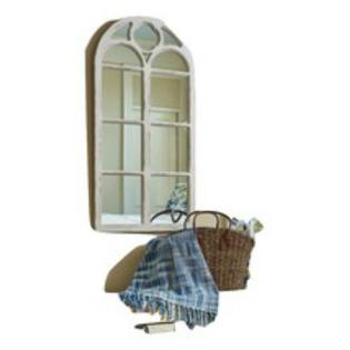 Parks Design Wood Window Wall Mirror Distressed Antique White Finish Arched New Decor