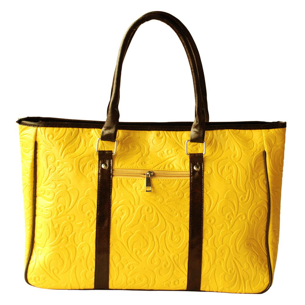Blancho Bedding [Bohemia Carved Patterns] Yellow Leatherette Satchel Bag Handbag Purse Shoulder Bag Tote Bag