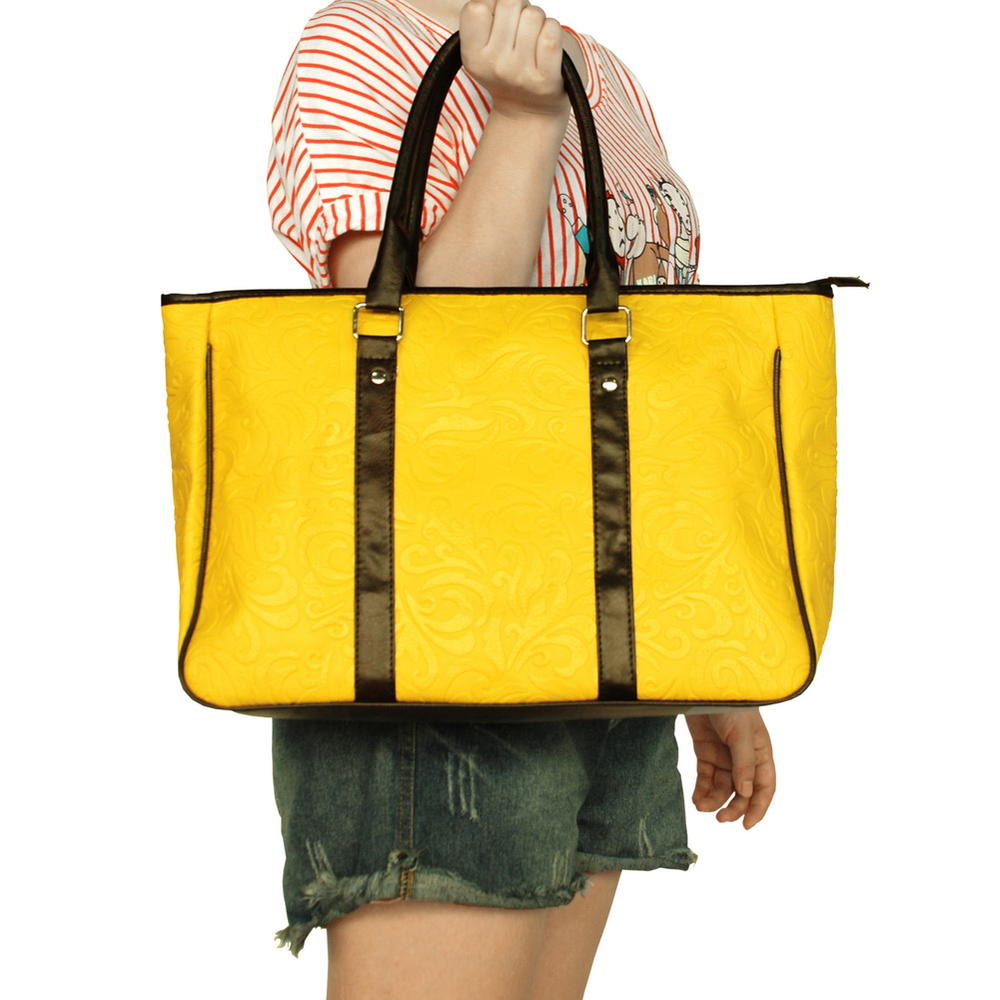 Blancho Bedding [Bohemia Carved Patterns] Yellow Leatherette Satchel Bag Handbag Purse Shoulder Bag Tote Bag