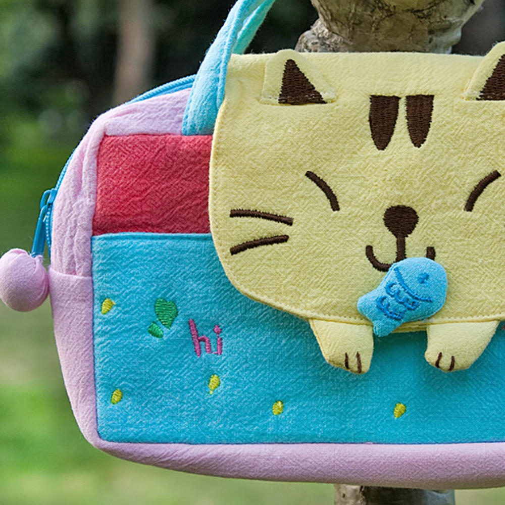 Blancho Bedding [Sweet Cat] Embroidered Applique Kids Mini Handbag / Cosmetic Bag / Travel Wallet (7.8*5.5*1.4)