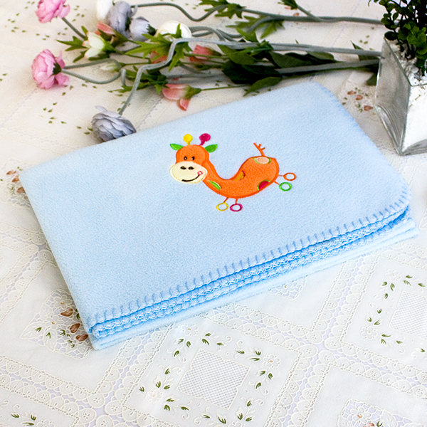 Blancho Bedding [Orange Giraffe - Blue] Embroidered Applique Coral Fleece Baby Throw Blanket (29.5 by 39.4 inches)