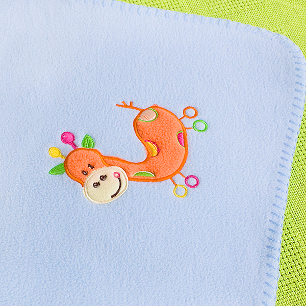 Blancho Bedding [Orange Giraffe - Blue] Embroidered Applique Coral Fleece Baby Throw Blanket (29.5 by 39.4 inches)