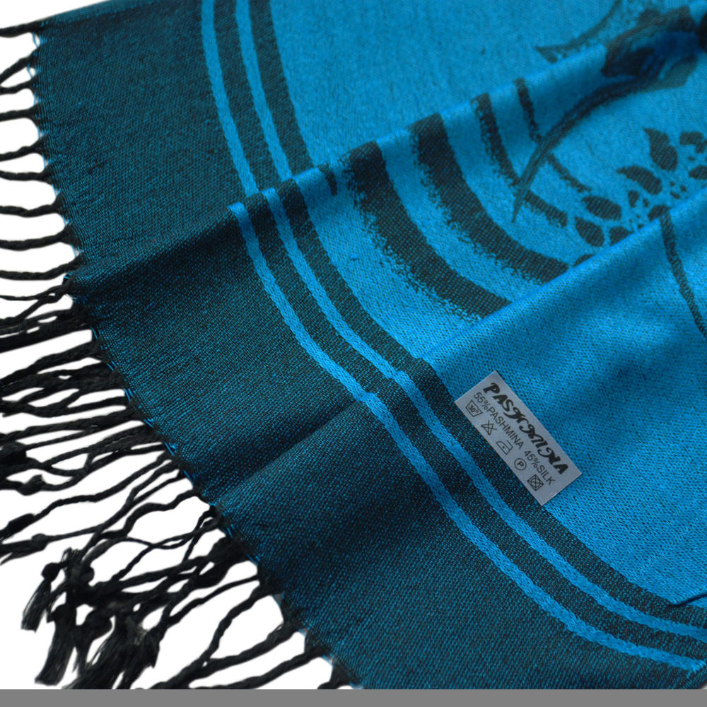 Blacho Pa-615-1 Blue BaseFlower Patterns Elegant super Soft Woven Tassel Ends Pashmina/Shawl/Scarve