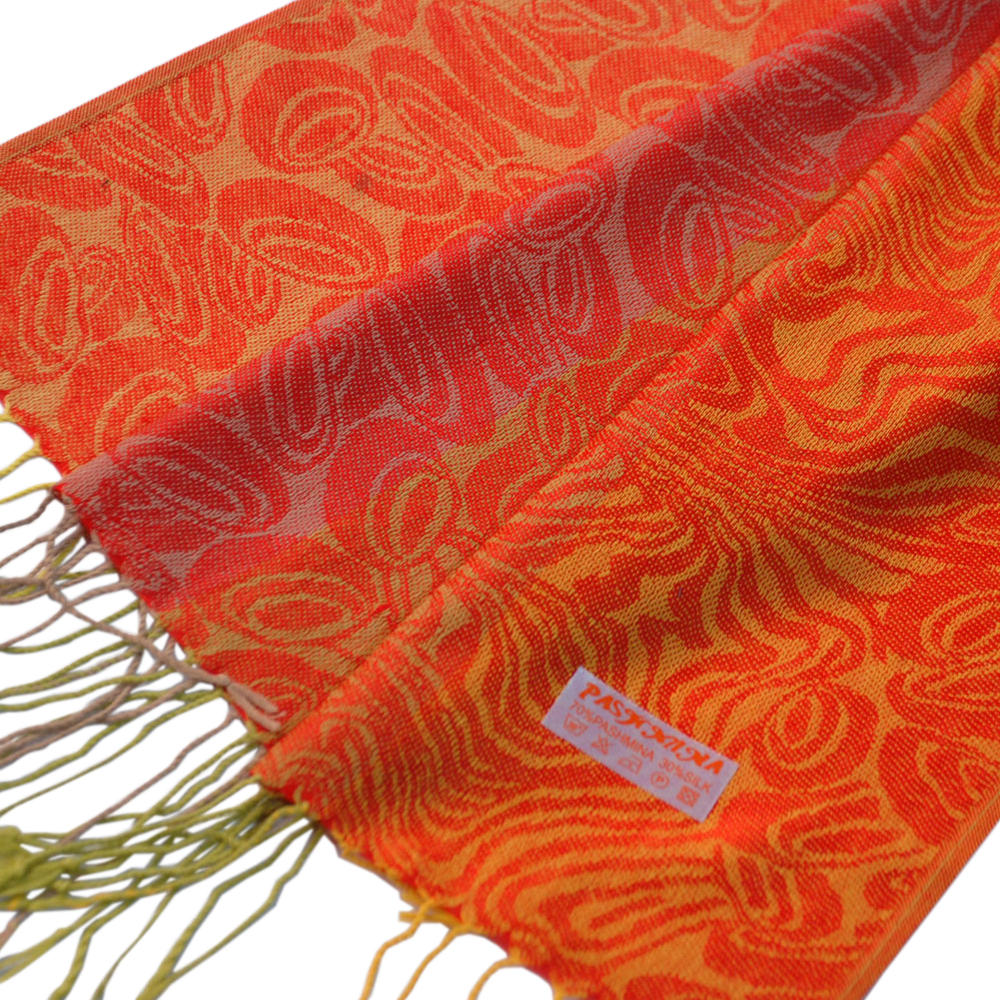 Blacho Pa-a54-1 Bright Orange Special Flowers Pattern Elegant Extra Soft Woven Pashmina/Shawl/Scarf