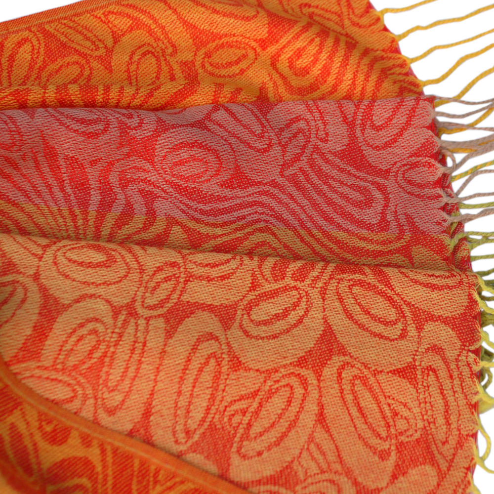 Blacho Pa-a54-1 Bright Orange Special Flowers Pattern Elegant Extra Soft Woven Pashmina/Shawl/Scarf