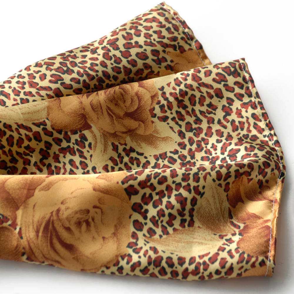 Blancho Brando Gold Leopard & Rose Floral Pattern Stylish super soft Silk Scarf/Wrap/Shawl(Small)