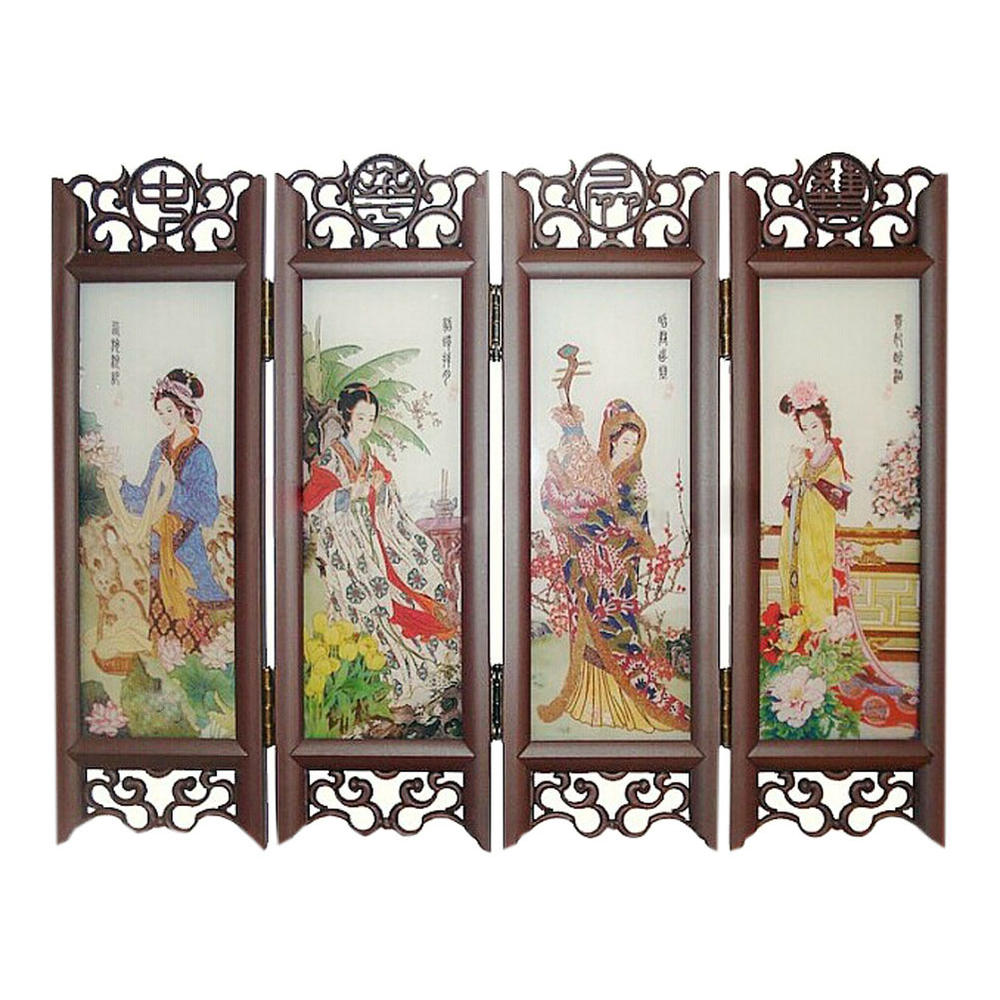 Panda Superstore Great Beauties Small 4-Panel Glass Screen Divider Ornament Decoration 20cm*28cm