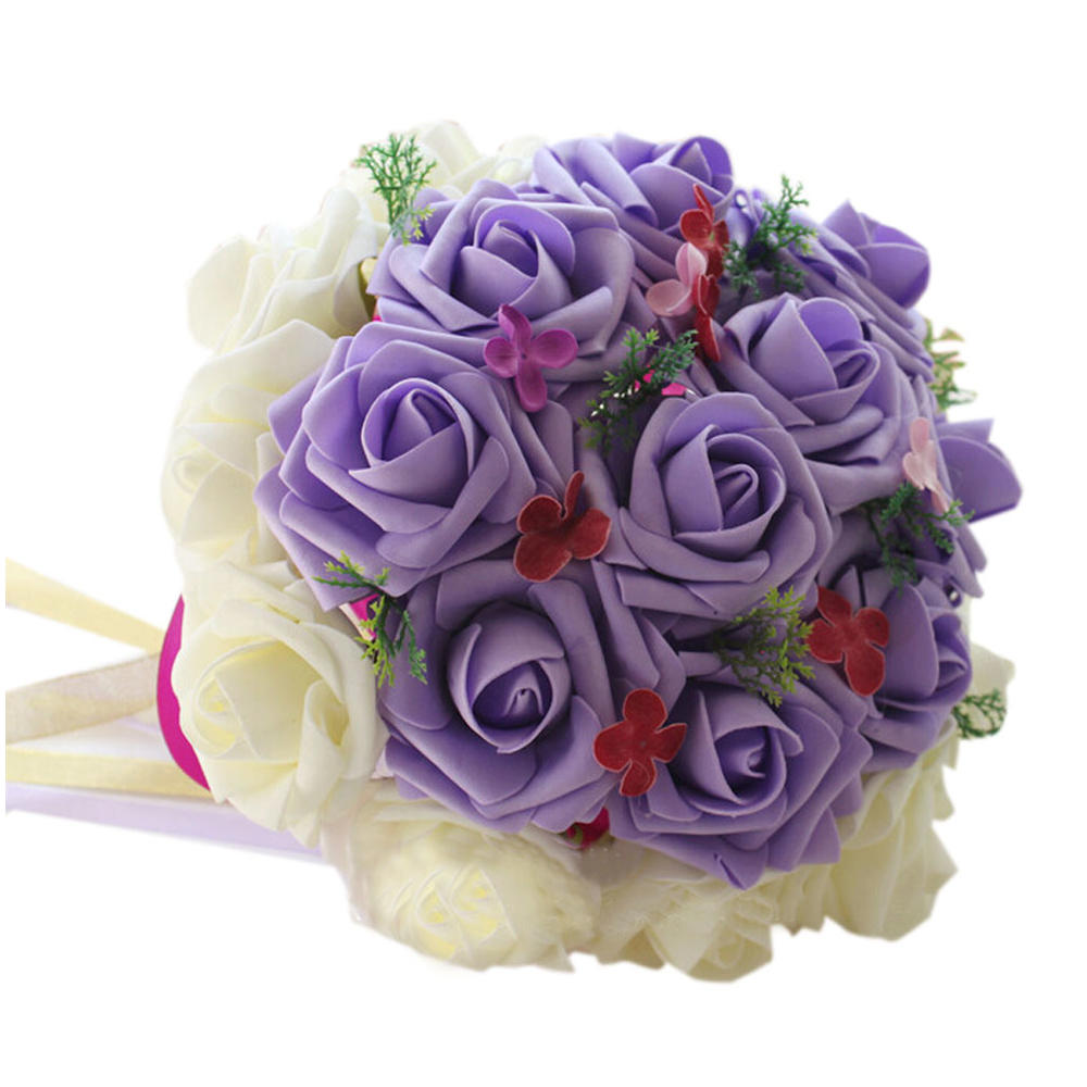 Panda Superstore Beautiful Artificial Flowers Wedding Bouquet Bride Bridal Bouquet Purple & white