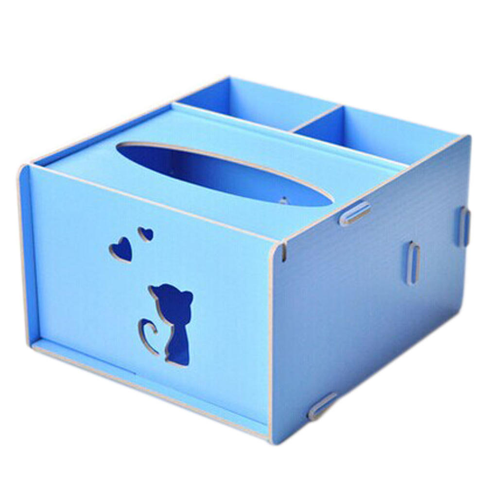 Panda Superstore Cute Creative Wooden Kitty Tissue Holder Tissue Box Cover Blue