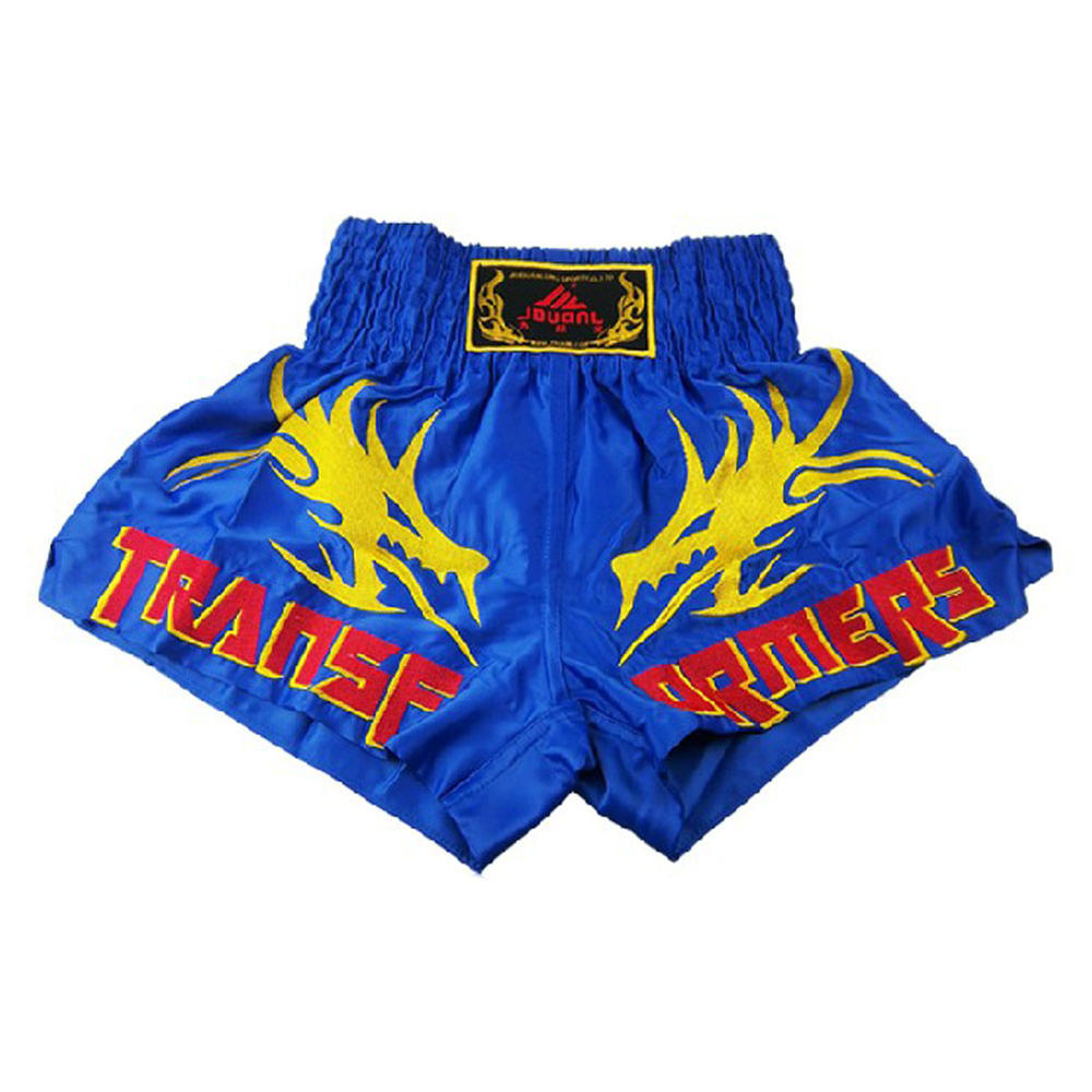 Panda Superstore Kick Boxing Trunks Muay Thai MMA Satin Short Embroidery Blue, XXXL(183-192)