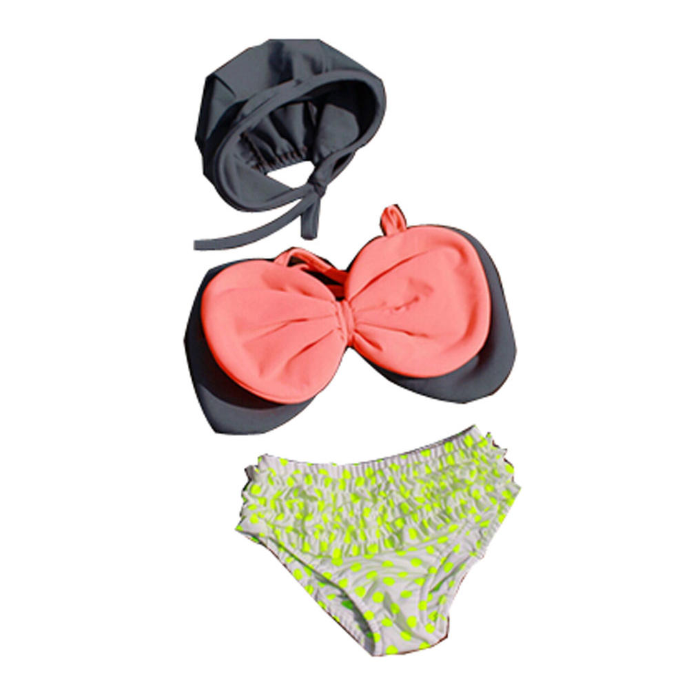 Panda Superstore Lovely Bowknot Bikini with Cap for Girls Bathing Wear, 2-4 Years Old, 80-100CM