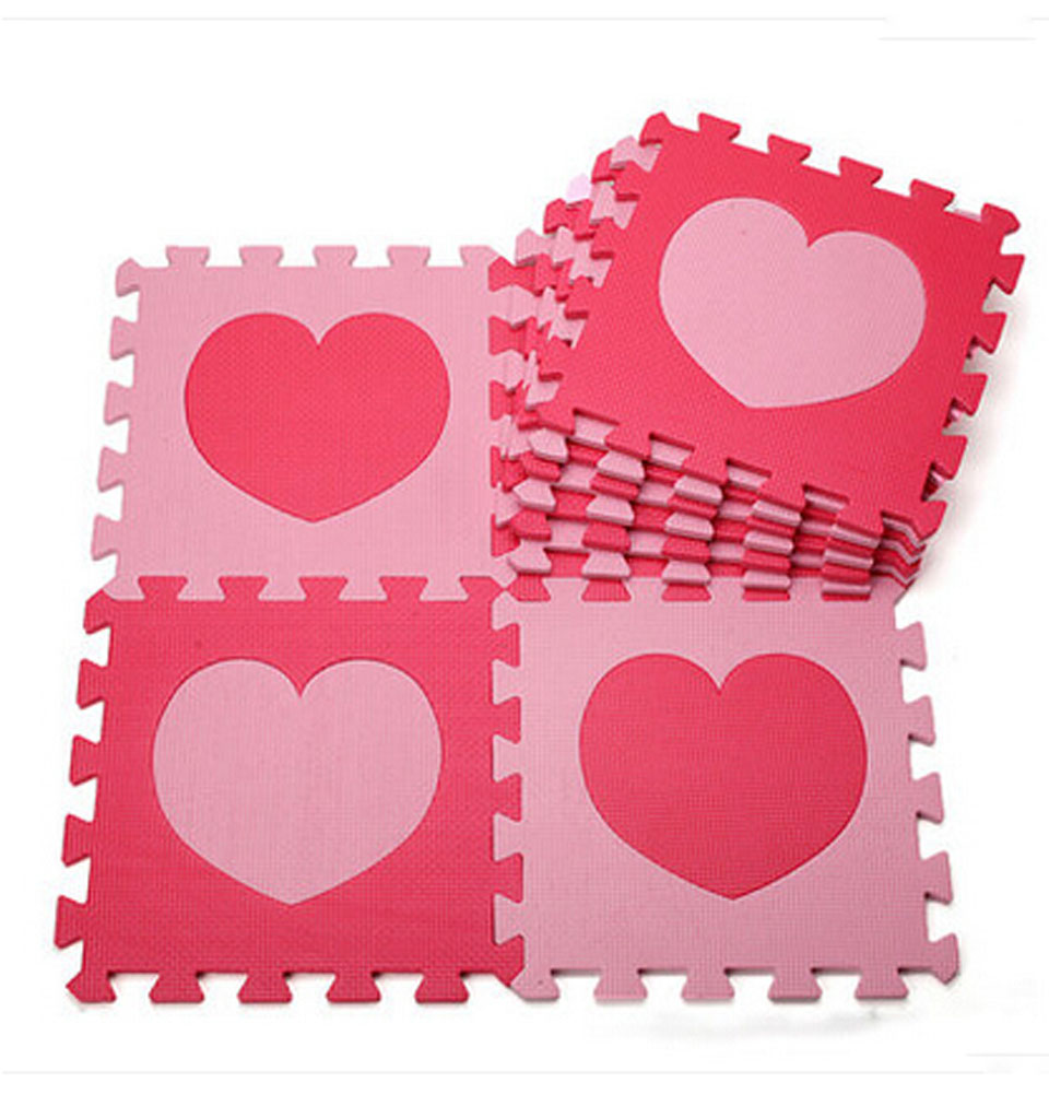 Panda Superstore Heart Shaped Interlocking Foam Mats Eva Foam Floor Mats 10 Tiles A