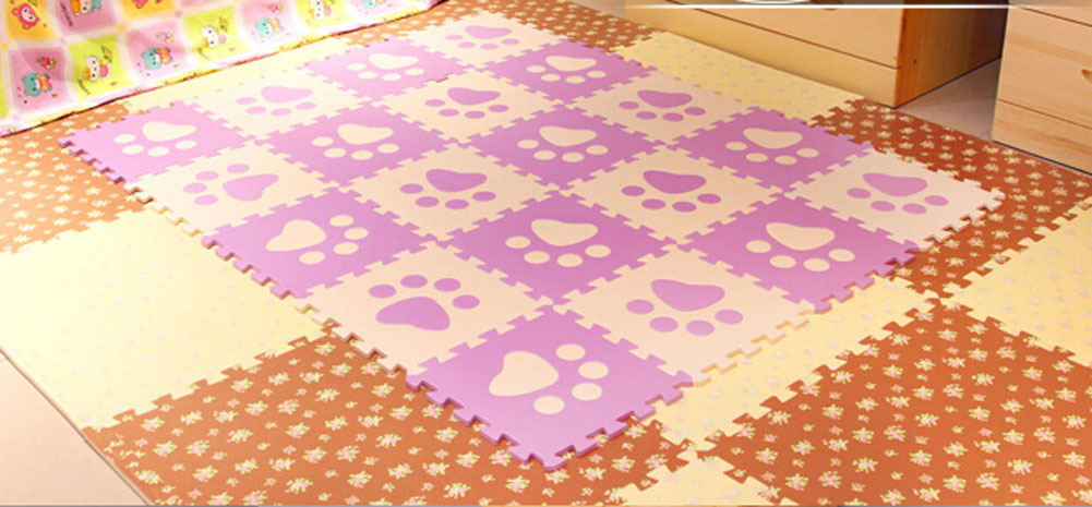 Panda Superstore Interlocking Foam Mats Eva Foam Floor Mats 10 Tiles Deep Purper Footprints