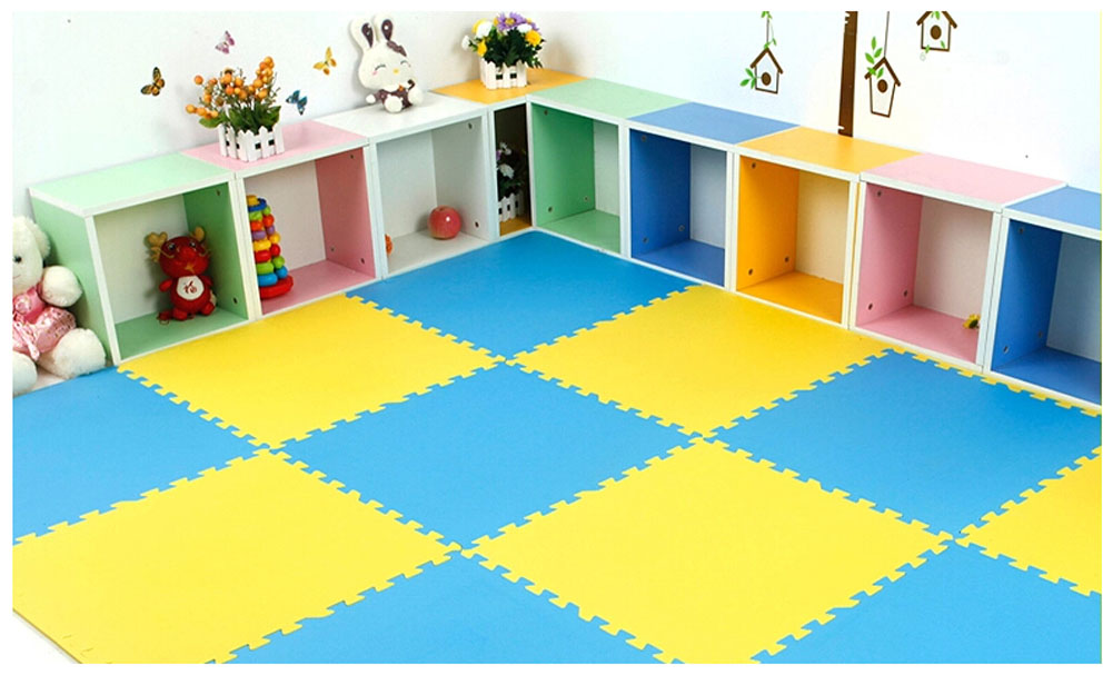 Panda Superstore Interlocking Foam Mats Eva Foam Floor Mats 4 Tiles Blue