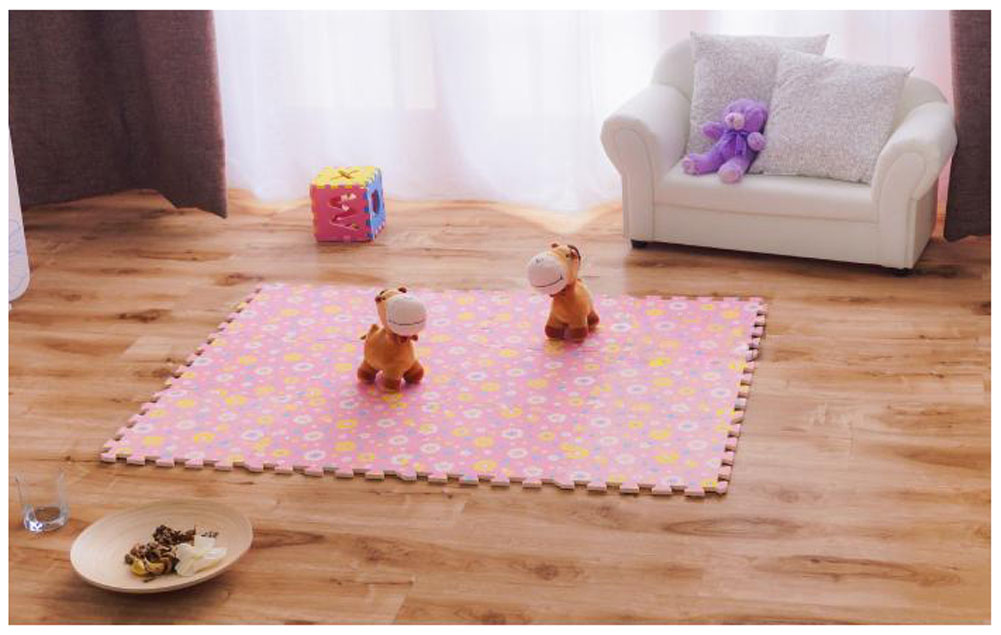 Panda Superstore Joint Mat Interlocking Foam Mats Eva Foam Floor Mats 9 Tiles Pink Sunflowers