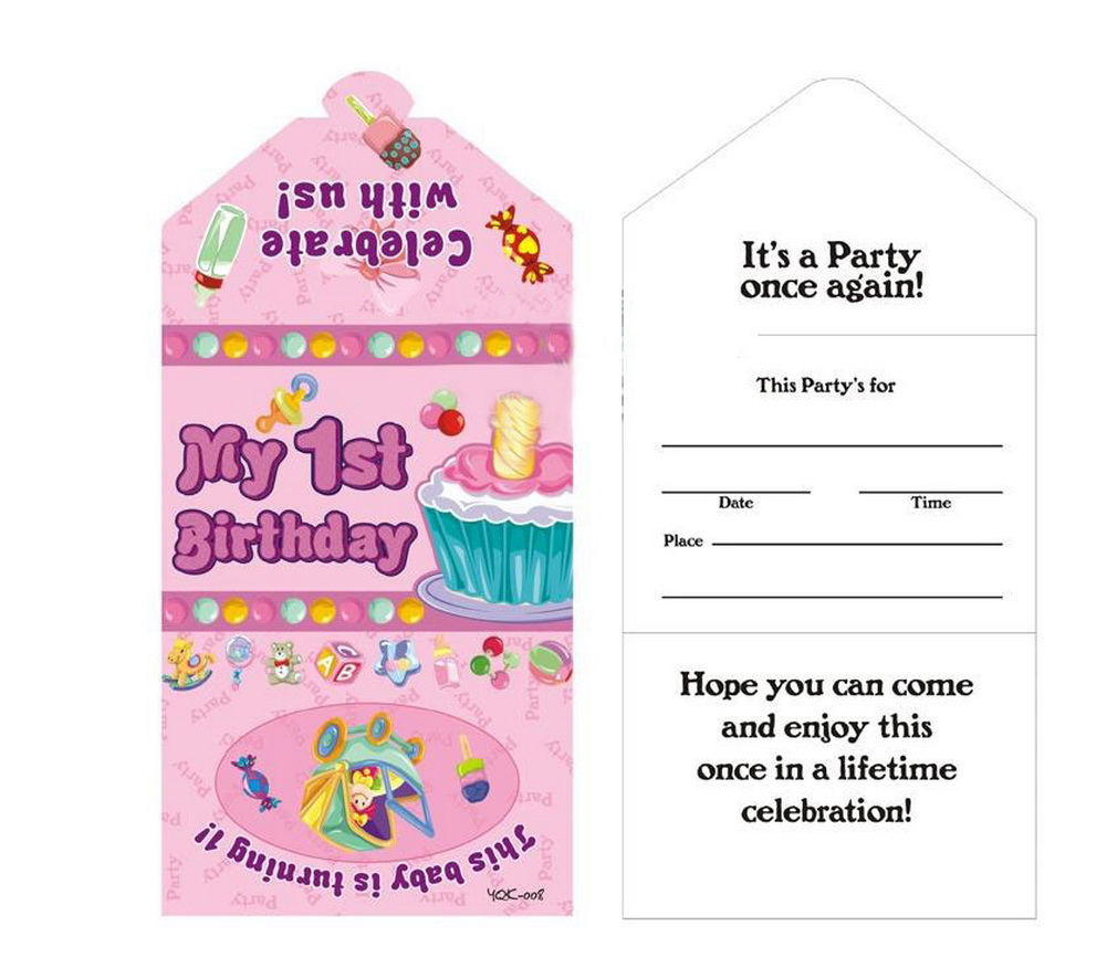 Panda Superstore Baby Girl 1st Birthday Invitation Cards 20 Pcs