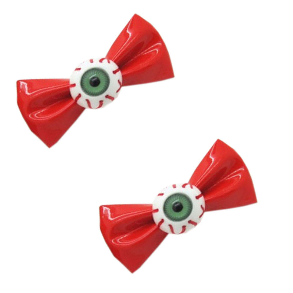 Panda Superstore [1 Pair] Zipper Style RED Bowknot Hair Clips Eye Ball Bowknot Hair Barrettes