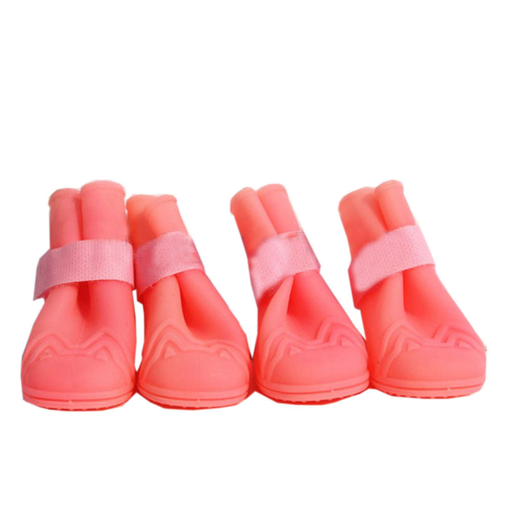 Panda Superstore Non-slip Waterproof Puppy Rain Boot Pet Shoes PINK, set of 4(5)