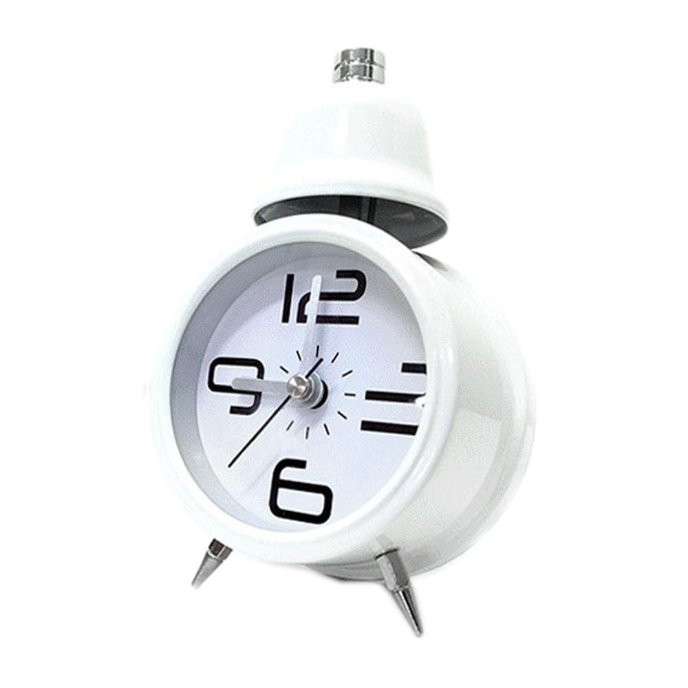 Panda Superstore Metal Creative Small Night-light Alarm Clock with Loud Alarm Bell(Round,White)