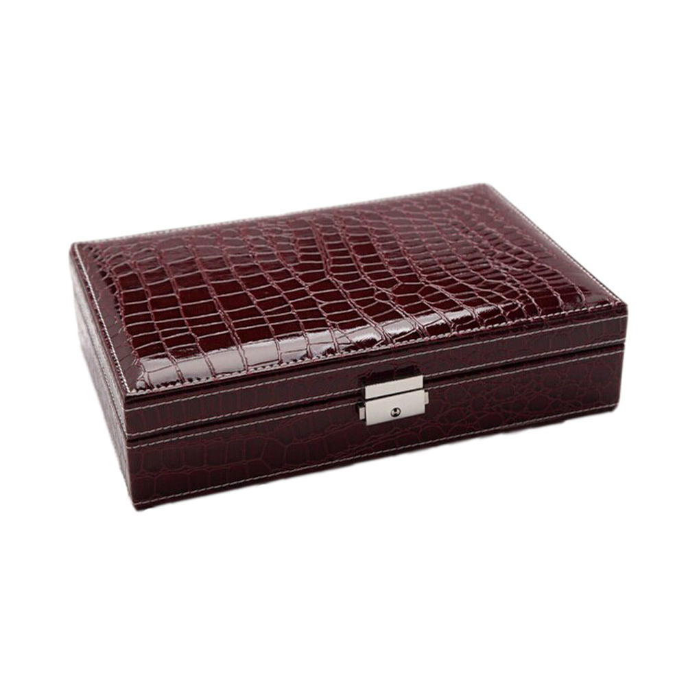 Panda Superstore Classic Alligator Jewelry Storage Box With Lock Dark Red 28x19x7cm