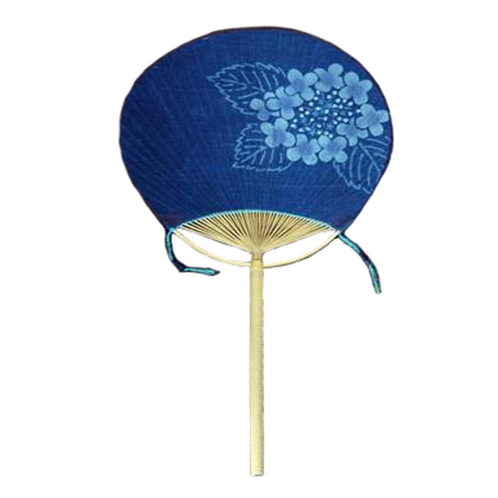 Kylin Express Chinese Fans Cotton&Linen Print Decor Embroidery Handheld Round Hand Fan - Blue