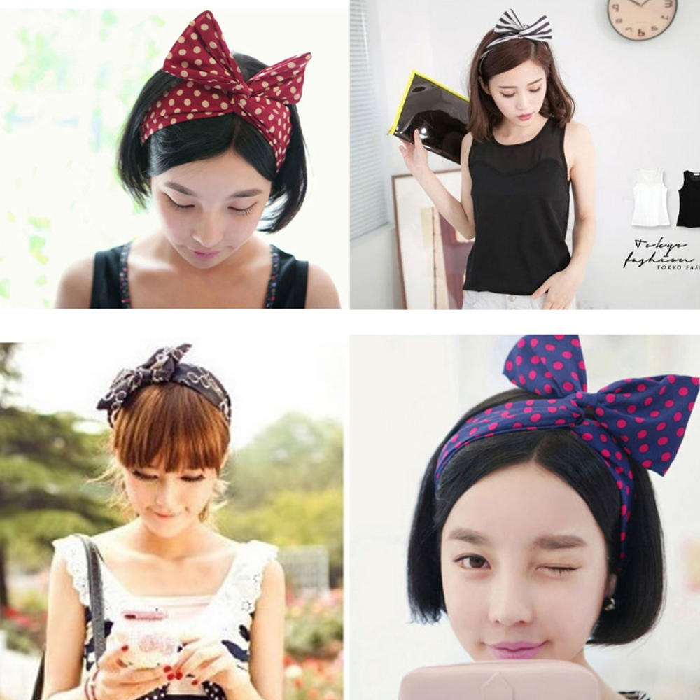 Kylin Express Girl's Pretty Cute Rabbit Ear Twist Bow DIY Wire Headband Hair Ribbon(2pc),N