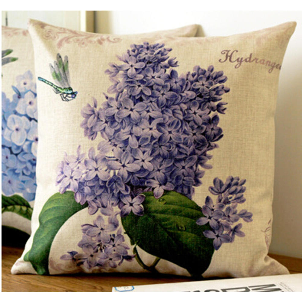 Blancho Bedding Purple Hydrangea Zippered Decorative Throw Pillow Cover Cushion Case 44*44CM