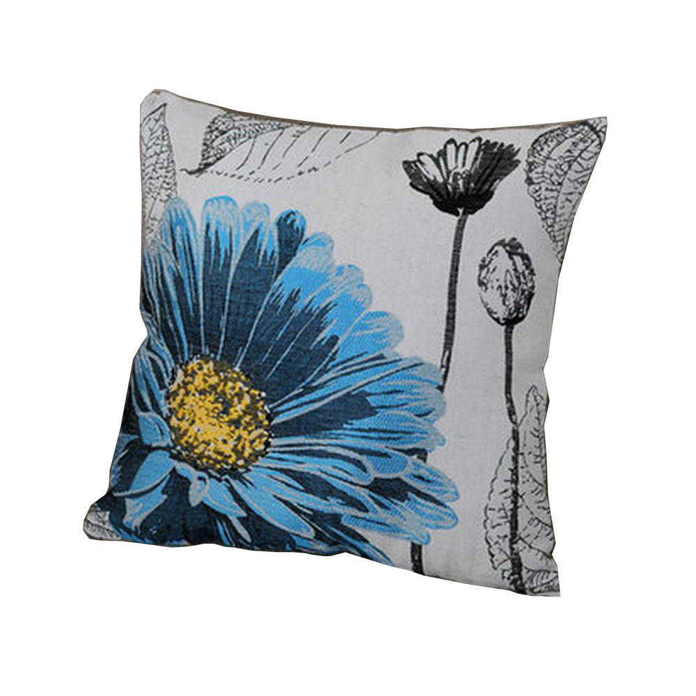 Blancho Bedding Pastoral Style Throw Pillow Cover Embroidered Cotton Linen Cushion Case Blue