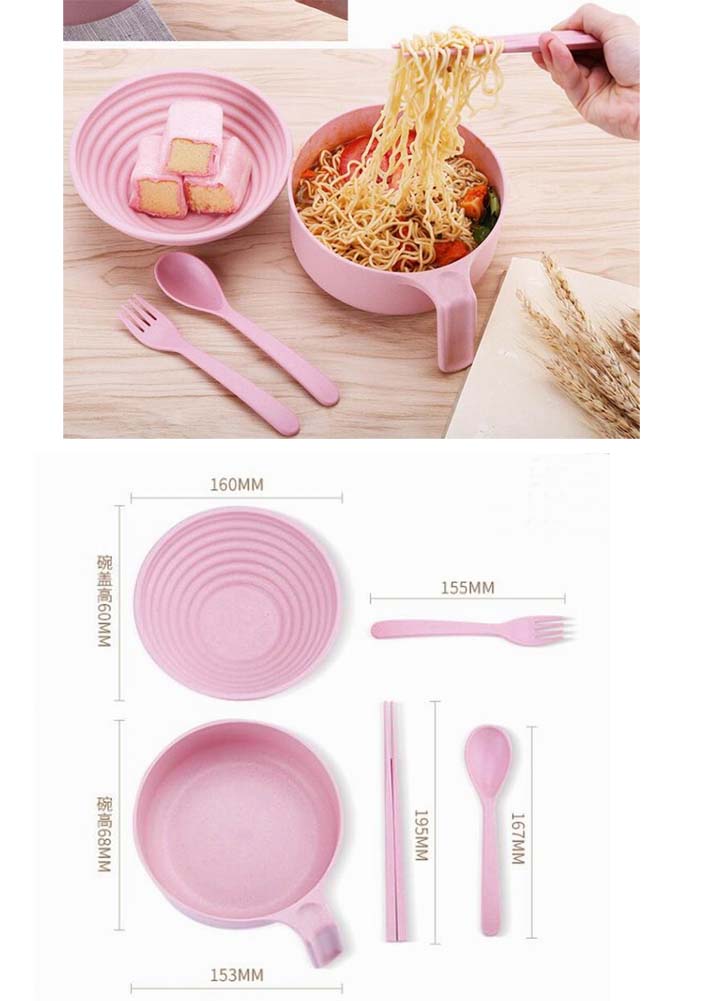 Blancho Bedding Creative Noodle/Soup/Fruit Handle Bowl with Lid A Set of Tableware Pink