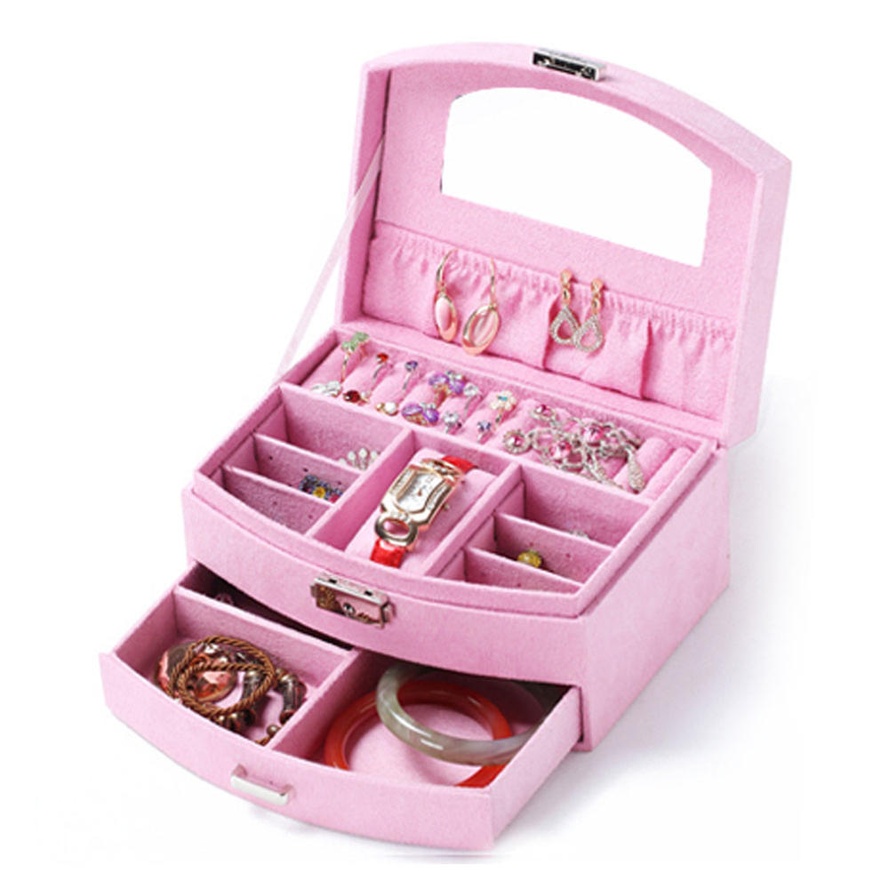 Blancho Bedding Sweet Elegant Jewelry Box Portable Ornaments Storage Case, Pink