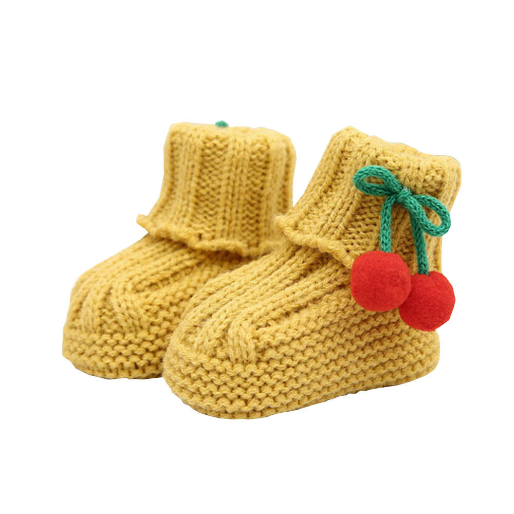 Blancho Bedding Durable Lovely Winter Baby shoes Warm Cute Cherry Indoor Outdoor Socks Yellow