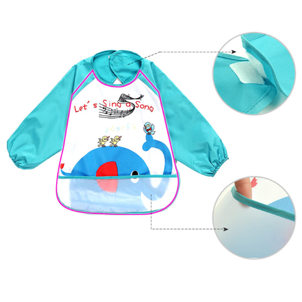 Kylin Express Lovely Waterproof Baby Feeding Clothes Long-sleeved Baby Bibs Blue