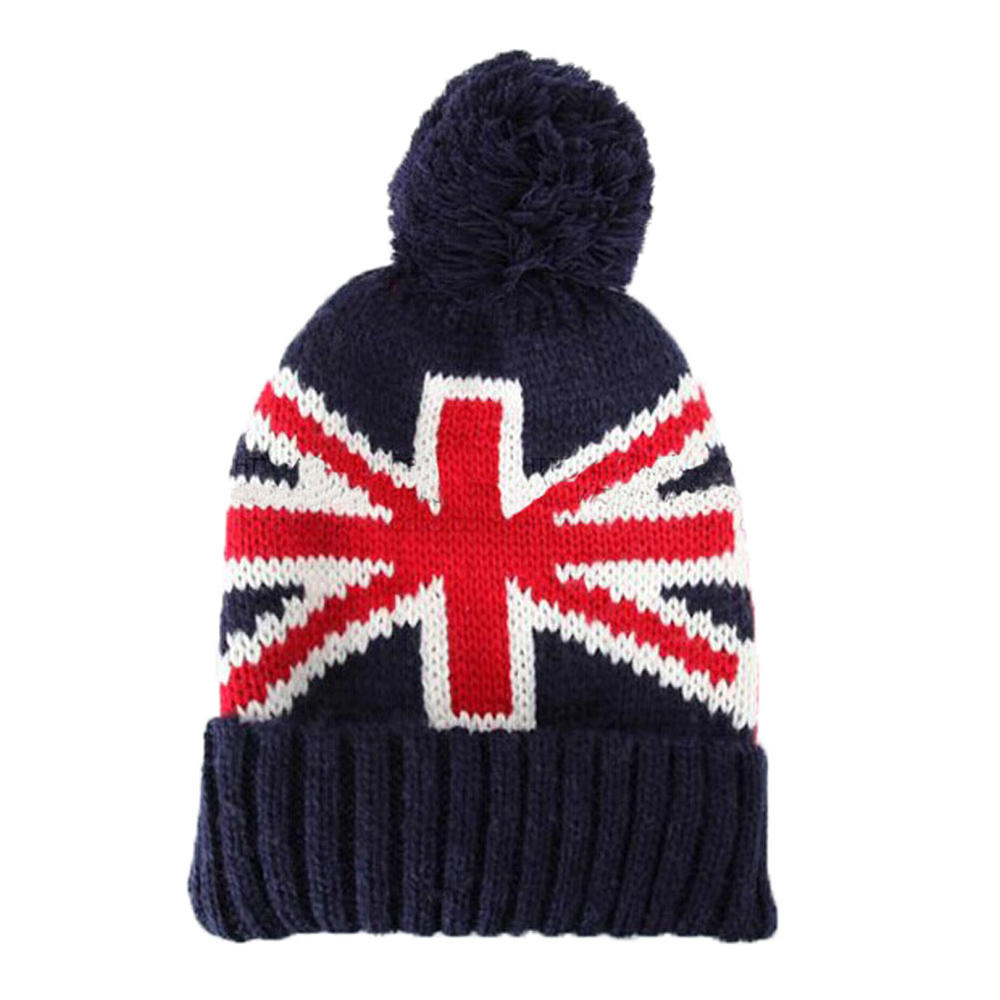 Black Temptation Trendy Warm Chunky Soft Stretch Cable Knit Slouchy Beanie-UK Flag