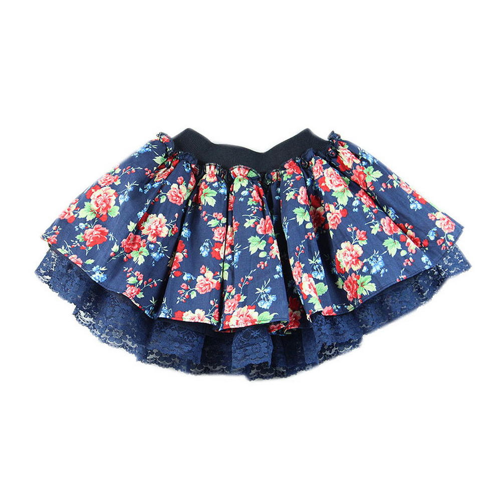 Black Temptation Floral Print Jean Skirt Girls Lace Skirt, 7-8 Yrs