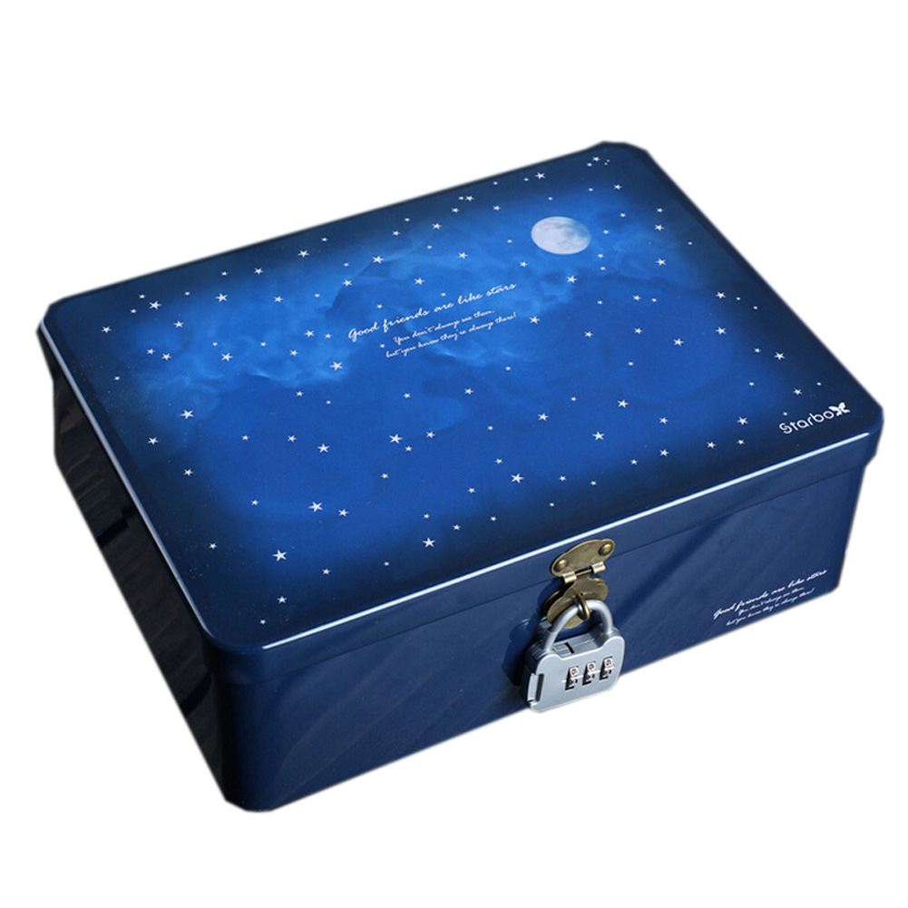 Kylin Express Beautiful Iron Tin Container Tin Storage Gift Box With Lock/Key, Blue Star Night