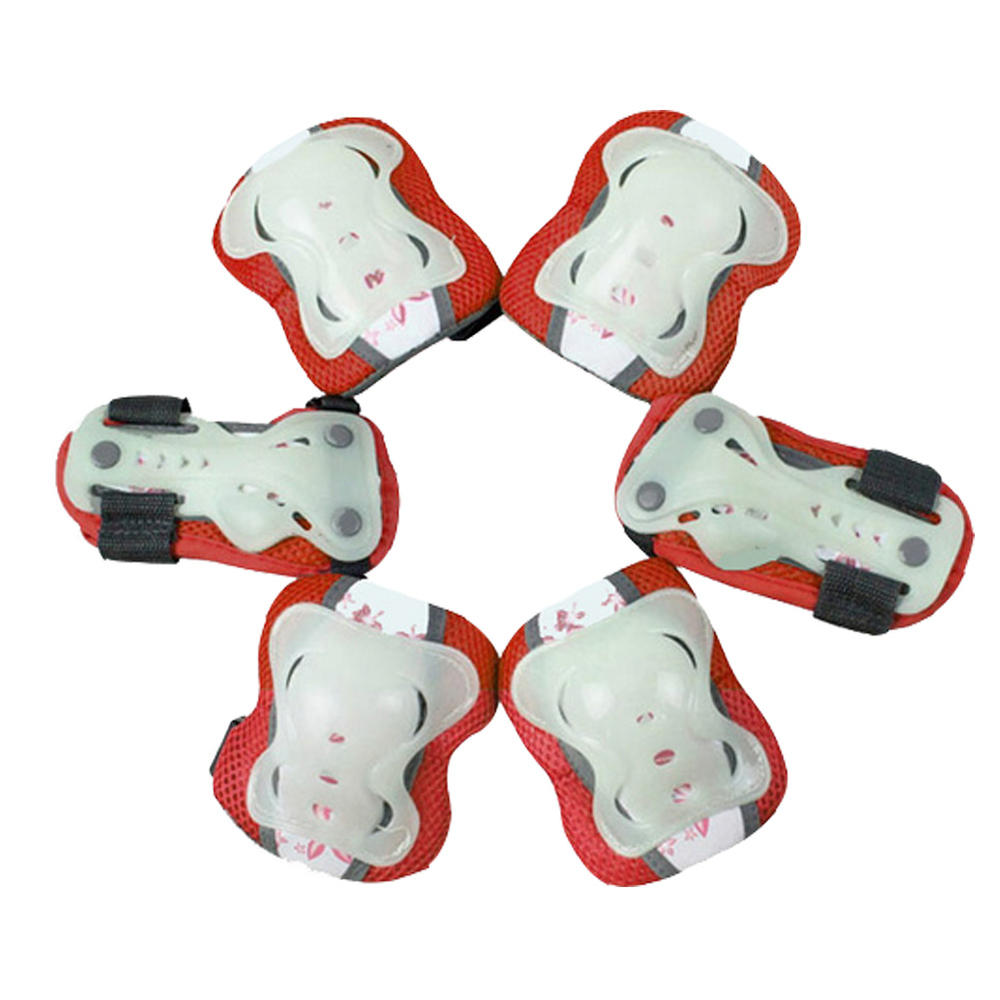 Blancho [6-in-1]Kid's Roller Skating/Cycling Fluorescent Protective Gear Sets-Red