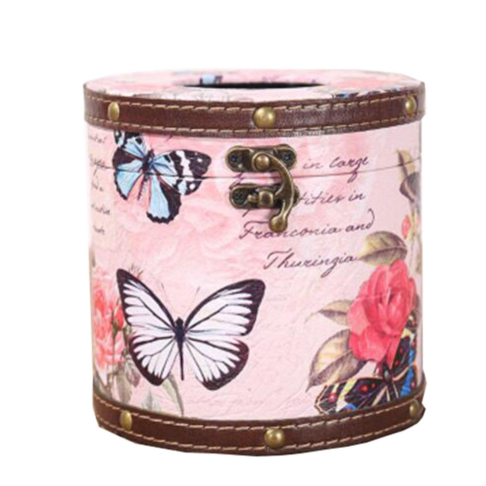 George Jimmy Creative Retro Circular Tissue Box Wooden Rural Style Holders-A
