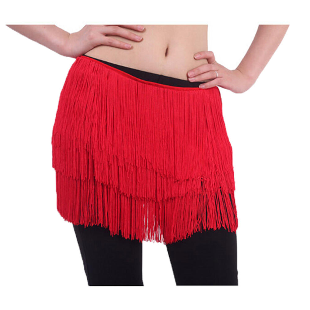 Panda Superstore Dancing Accessories Red Style Solid Color Tassels Belly Dance Scarf Dress