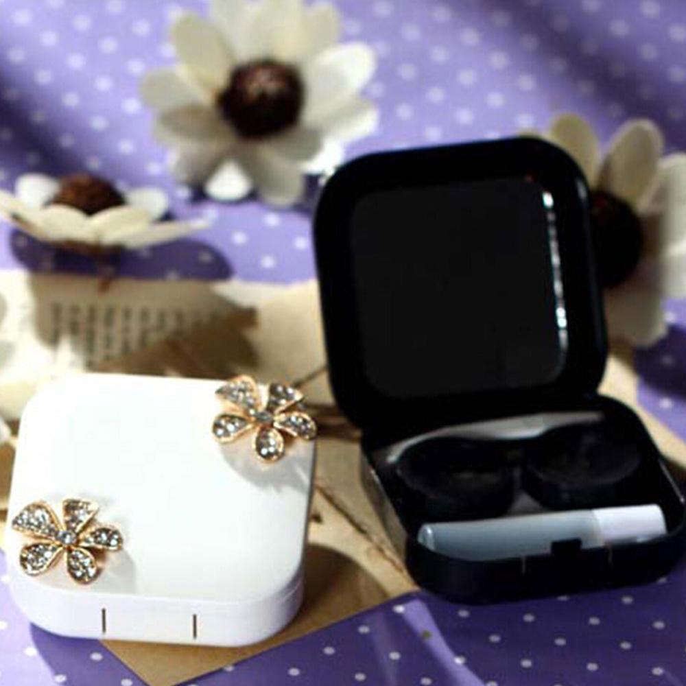 Kylin Express Stylish Contact Lens Case Square Lenses Holder Box Travel Kit Case Flower White