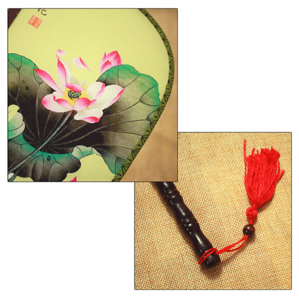 Kylin Express Elegant Silk Fabric Hand Fan Chinese Fan Print Decor Wood Handle, B