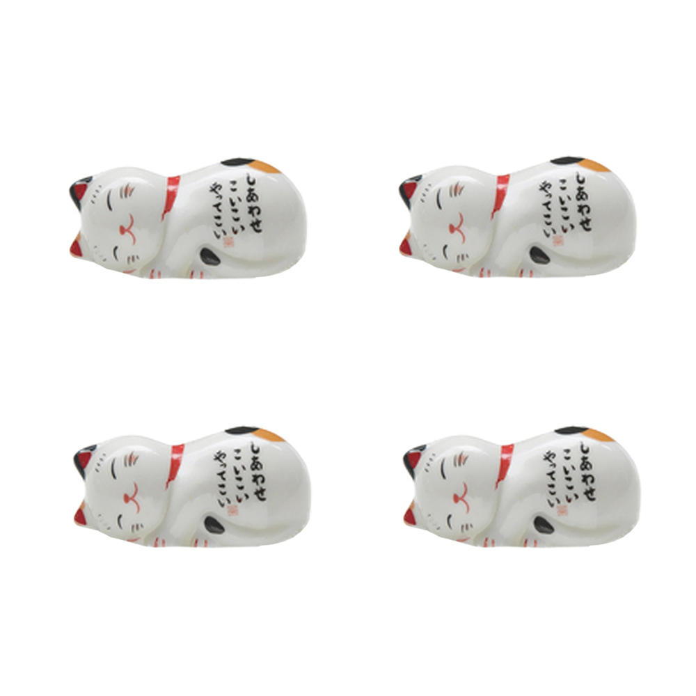 Kylin Express Set Of 4 Japanese Ceramic Lucky Cat Shaped Chopsticks  Spoons Forks Holders