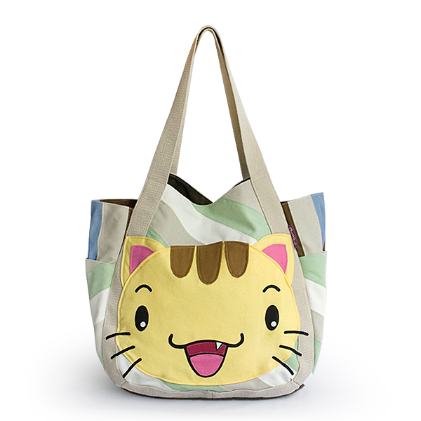 Blancho Bedding ONITIVA - [Kitty Meow] Hand-appliqued 100% Cotton Fabric Art Shoulder Tote Bag / Shopper Bag